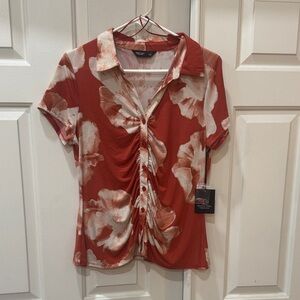 Simply Vera Vera Wang Rust and White Floral Button-Down Shirt